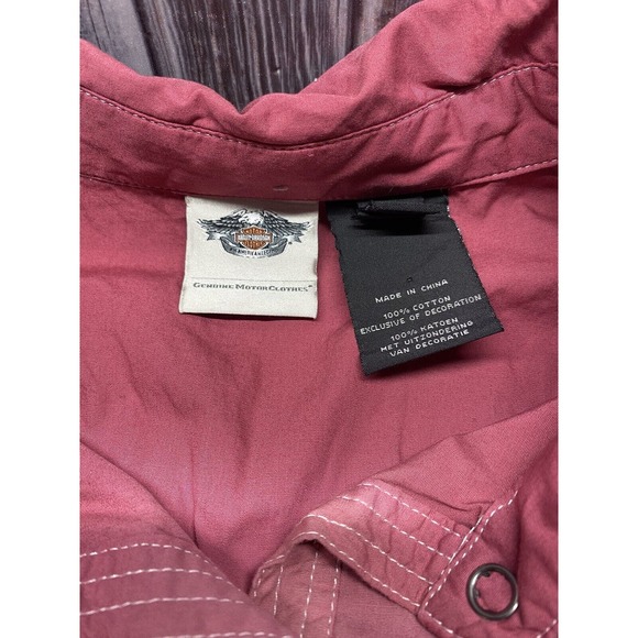 HARLEY DAVIDSON WOMENS Large SHIRT BIKER WESTERN PEARL SNAPS RHINESTONES - Picture 2 of 5